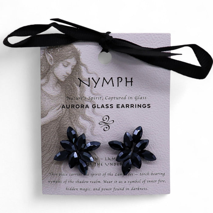 Nymph Aurora Glass Earrings - Flowers, Jet Black