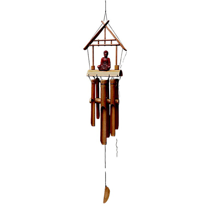 Natürliches Bambus-Windspiel – Brauner Buddha, 6 Röhren