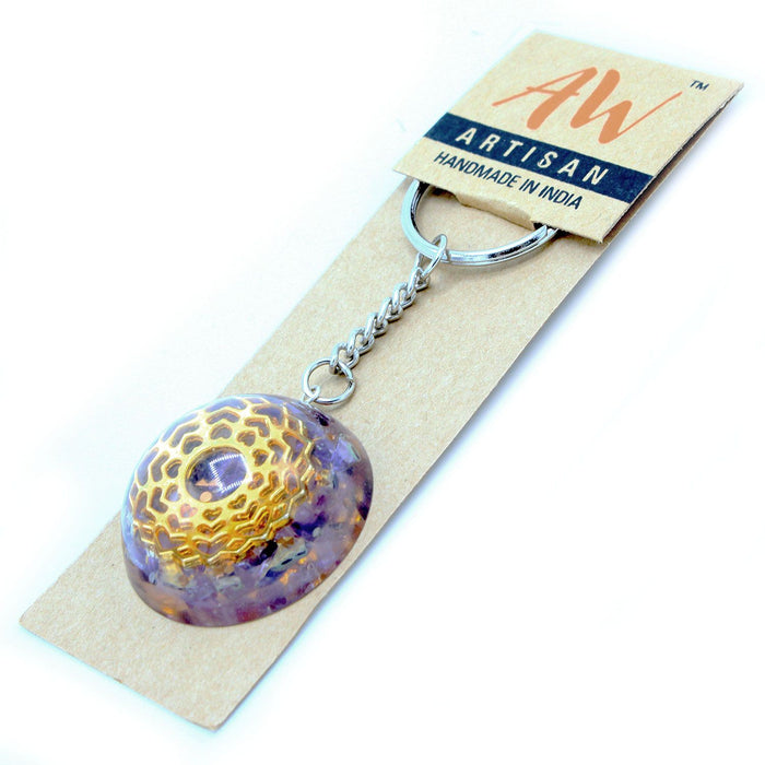 Orgonit-Kraft-Schlüsselanhänger – Amethyst-Mandala-Herzen