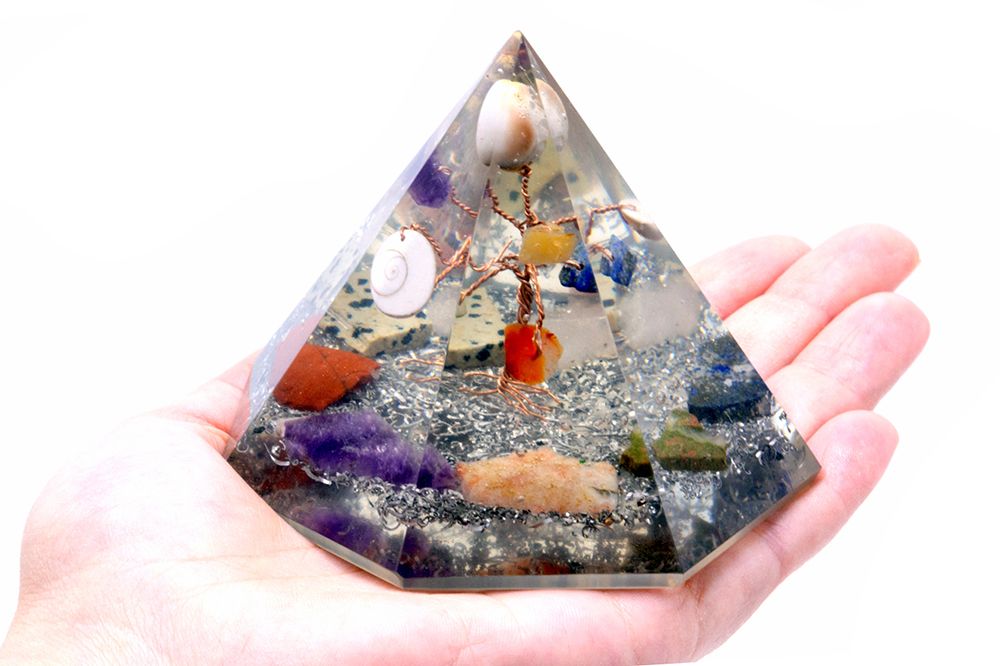 Orgonite 7-Sided Pyramid - Gemstone Wisdom Tree (Large)