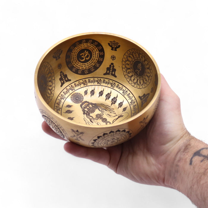 Set of 4 Etched Brass Singing Bowls - Yogi