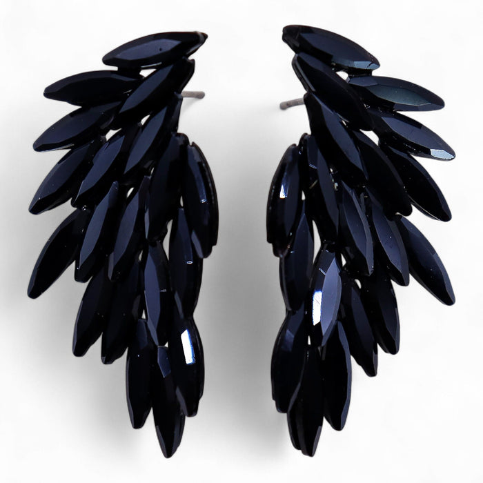 Nymph Aurora Glass Earrings - Angel Wings, Jet Black