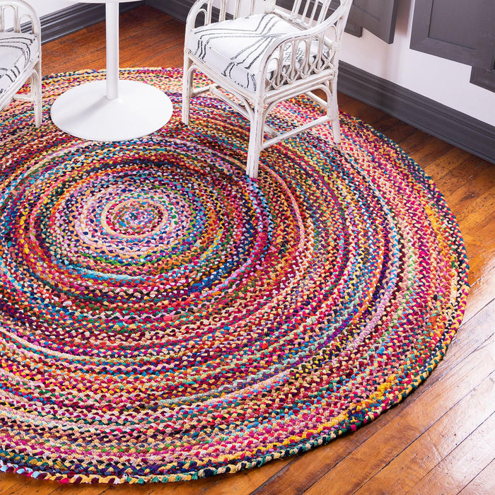Runder Teppich aus Jute und recycelter Baumwolle – 150 cm