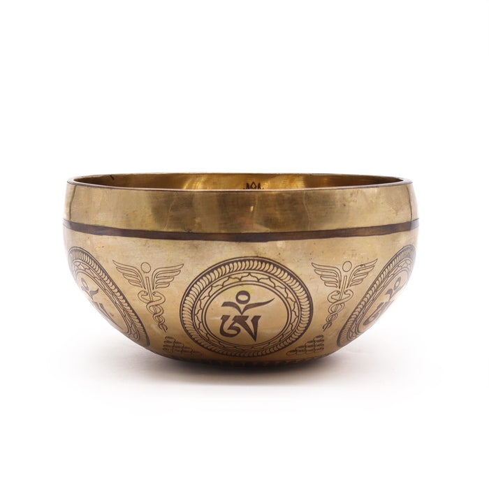 Engraved Brass Tibetan Singing Bowl - Bodhi Tree Buddha, 16cm