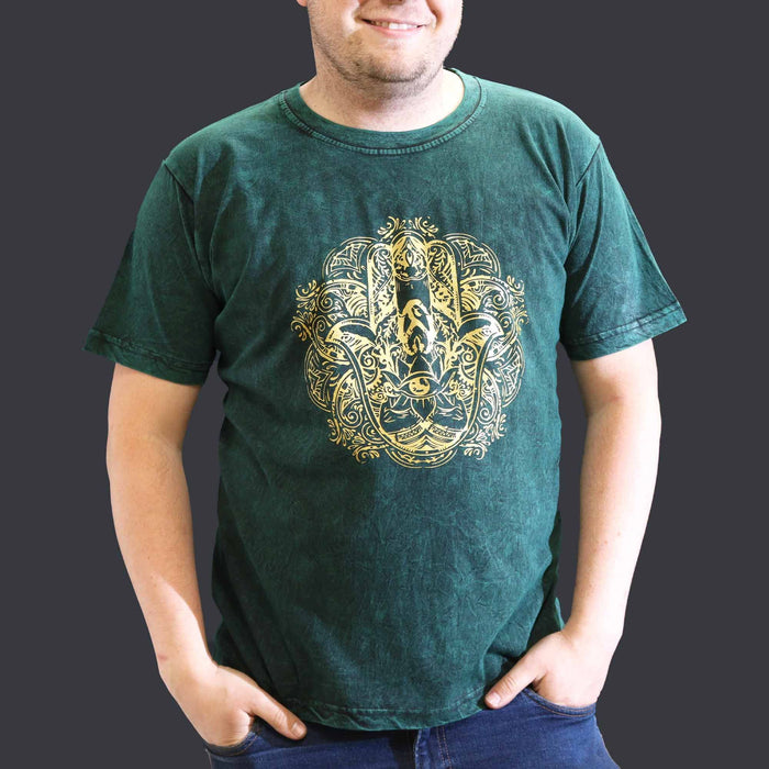 Stonewashed Cotton T-Shirt – Hamsa, Green (XL)