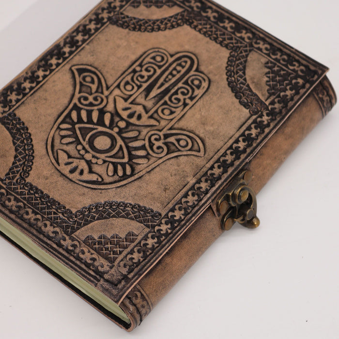 Leder Notizbuch - Hamsa, Antikgrau (18 x 13 cm)