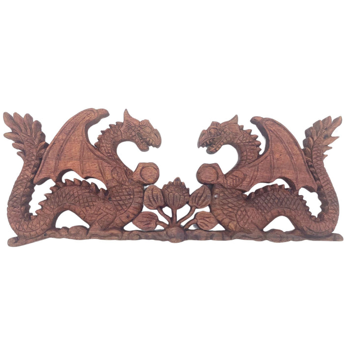 Hand-Carved Wooden Plaque - Two Dragons
