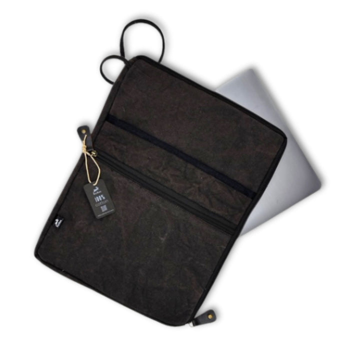 Große Laptoptasche aus Leinen – Anthrazit Stonewash