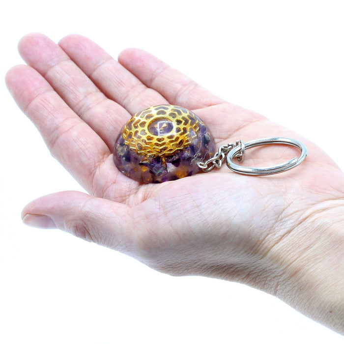 Orgonit-Kraft-Schlüsselanhänger – Amethyst-Mandala-Herzen