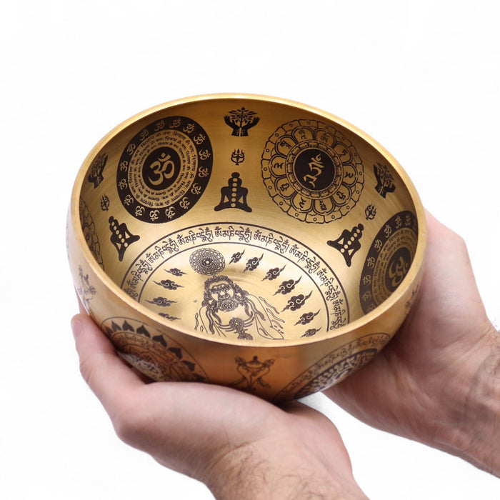 Set of 4 Etched Brass Singing Bowls - Yogi