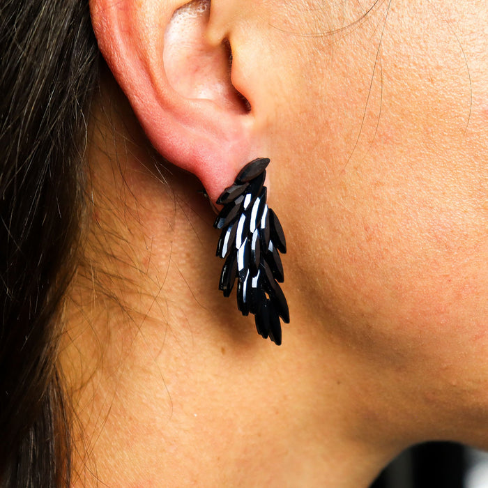 Nymph Aurora Glass Earrings - Angel Wings, Jet Black