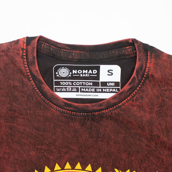 Stonewashed Cotton T-Shirt - Dragon Mandala, Maroon (Small)