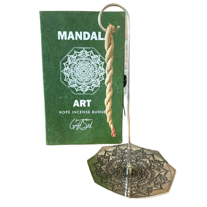 Räucherseil & versilberter Halter – Mandala-Blume