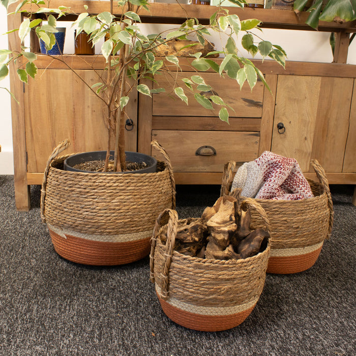 Große Seegras- & Strohkörbe – Natur & Orange – 3er-Set