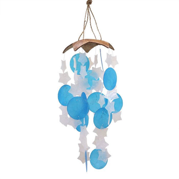 Capiz-Muschel- & Kokosnuss-Windspiel – Sterne, blaue und weiße Sterne