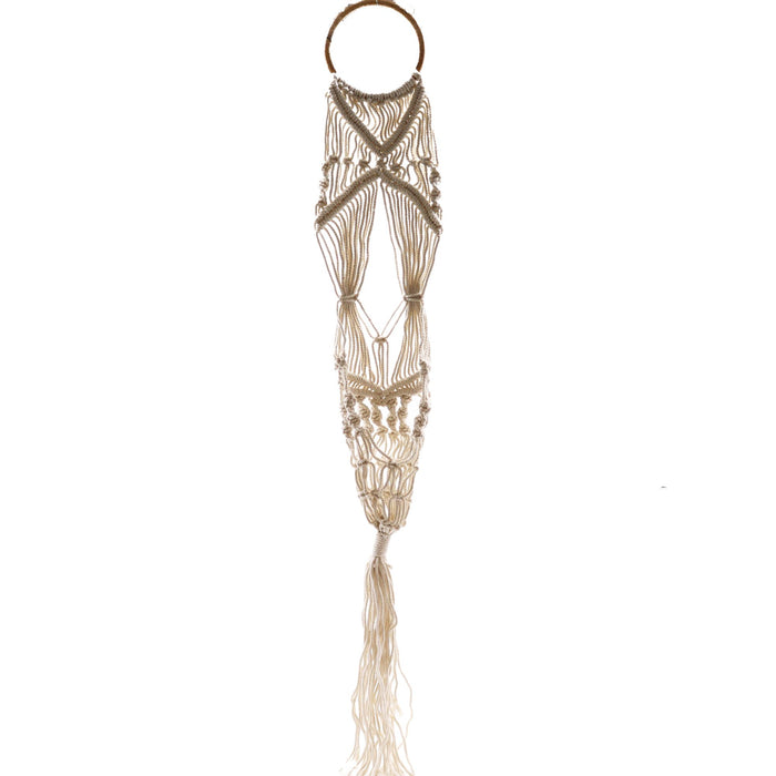 Langer Makramee-Blumenampel - Rattan-Ring