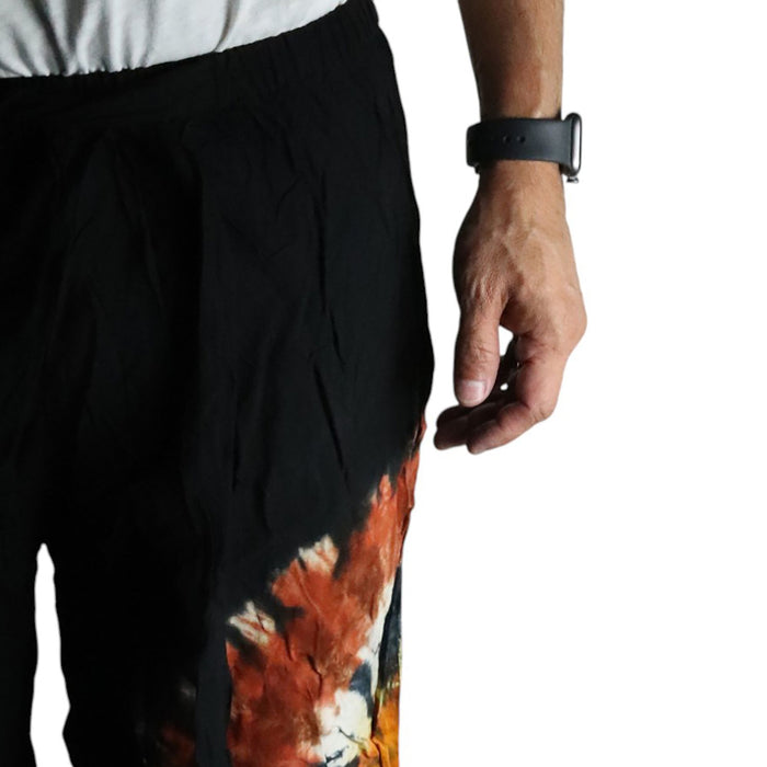 Loungehose im japanischen Stil – Schwarz, Schokobraun & Orange (Medium)