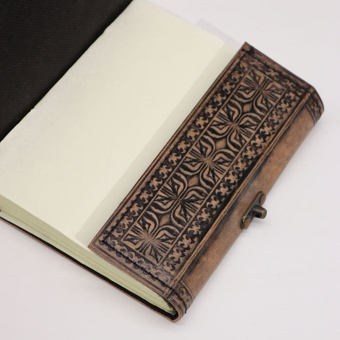 Leder Notizbuch - Hamsa, Antikgrau (18 x 13 cm)