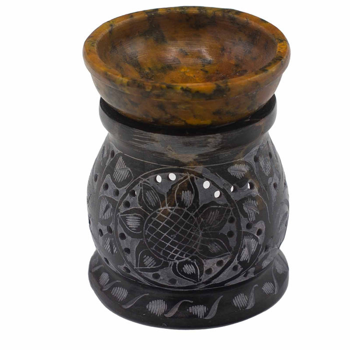Soapstone Oil Burner - Mandala Flower, Black & Yellow