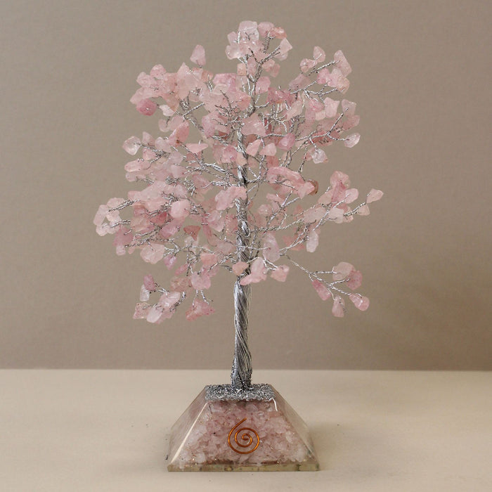 Rosenquarz Edelsteinbaum mit Orgonit-Sockel - 320 Steine