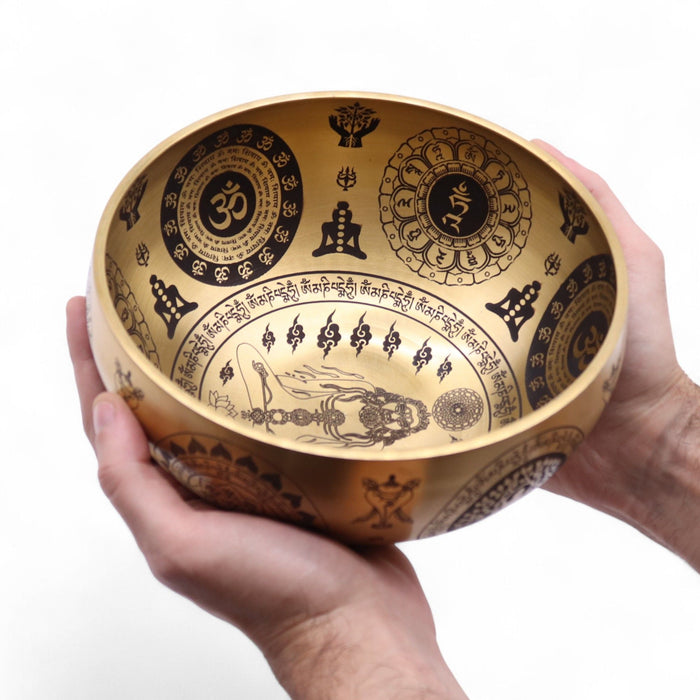 Set of 4 Etched Brass Singing Bowls - Yogi
