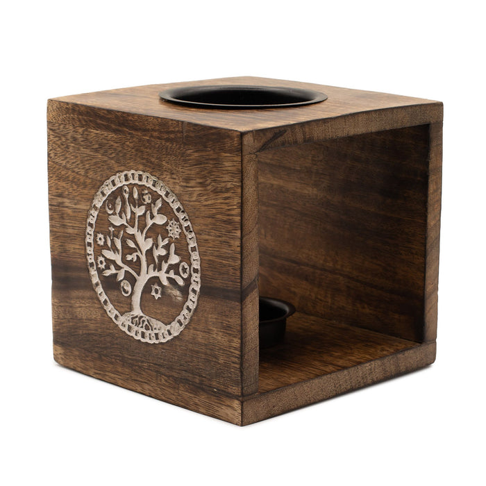 Große Duftlampe aus Mangoholz – Baum des Lebens