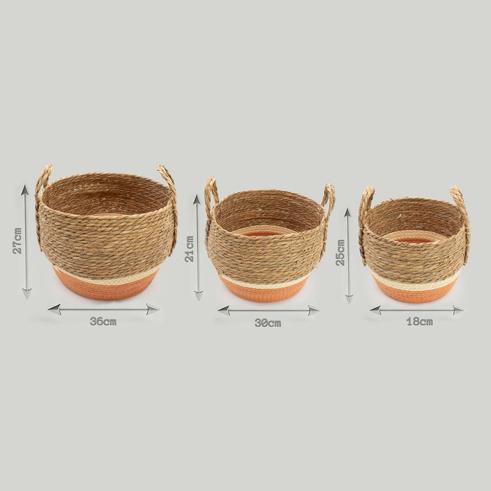 Große Seegras- & Strohkörbe – Natur & Orange – 3er-Set