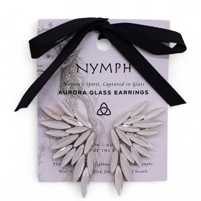 Nymph Aurora Glass Earrings - Angel Wings, Pearl