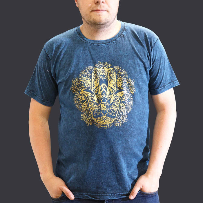Stonewashed Cotton T-Shirt – Hamsa, Blue (XL)