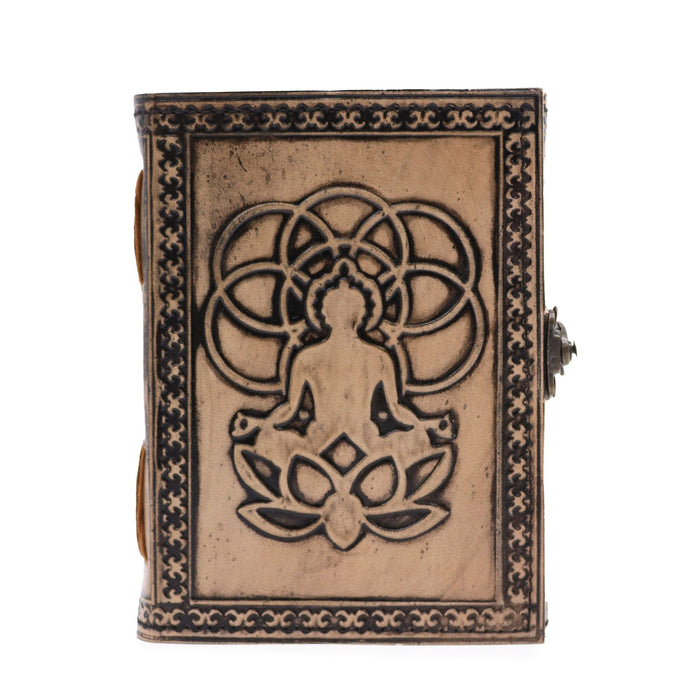 Leder Notizbuch - Buddha, Antikgrau (18x13cm)