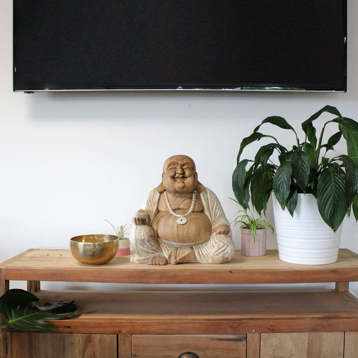 Geschnitzter Holz-Buddha – Whitewash 40cm