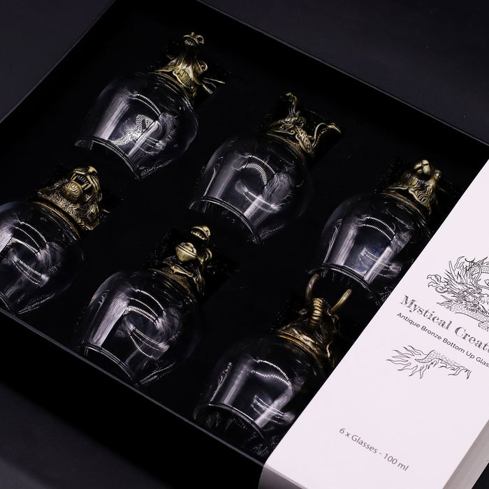 Gift Set of 6x Glasses (100ml) - Mystical Creatures, Antique Bronze