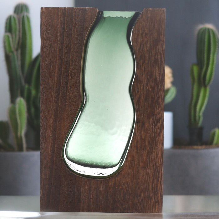 Große dunkle Vase / Terrarium aus Tung-Holz und Glas