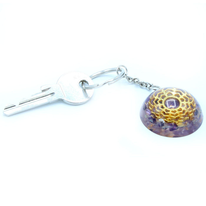 Orgonit-Kraft-Schlüsselanhänger – Amethyst-Mandala-Herzen