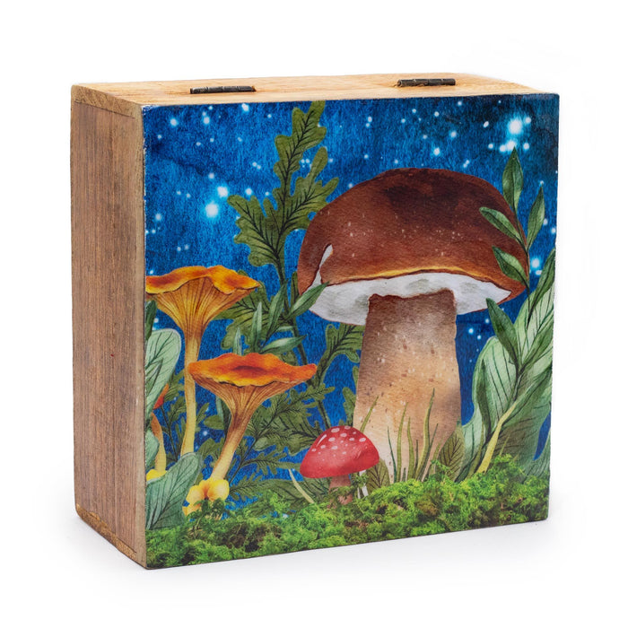 Enamel Coated Square Box - Toadstools, Teal