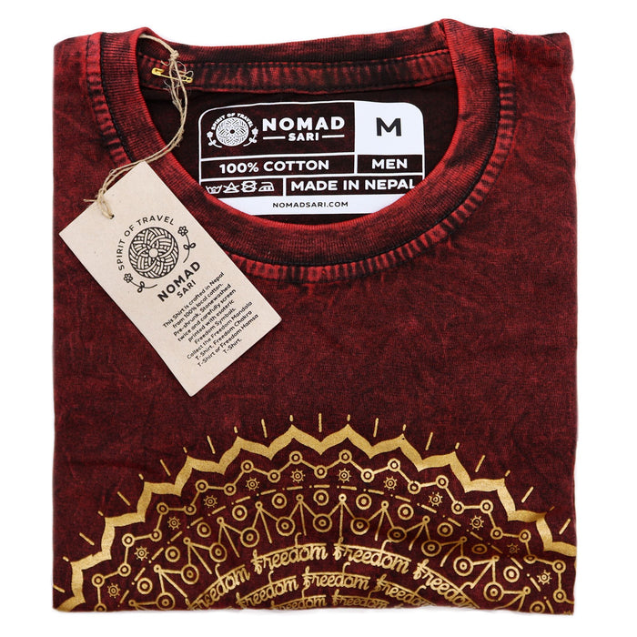 Stonewashed Baumwoll-T-Shirt – Mandala, Kastanienbraun (Mittel)