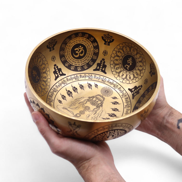 Set of 4 Etched Brass Singing Bowls - Yogi