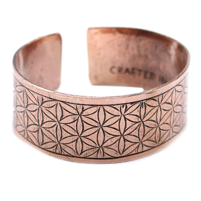 Tibetan Mantra Bracelet - Flower of Life, Extra Wide Copper