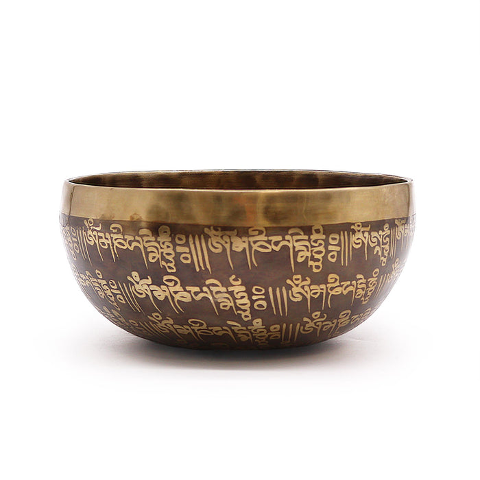 Engraved Brass Tibetan Singing Bowl - Mantra, 16cm