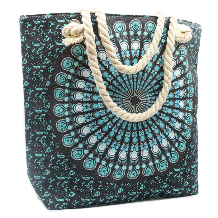 Mandala-Tasche mit Seilgriffen – Tiefblau