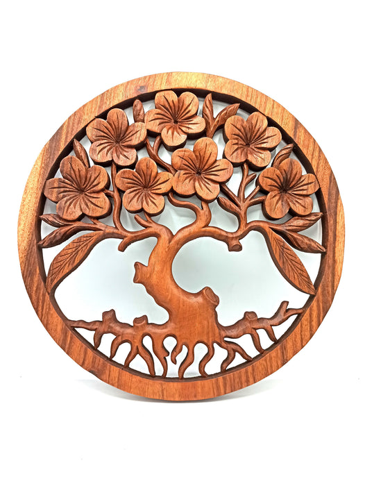 Plaque en bois sculptée à la main - Arbre de vie "Frangipanier"