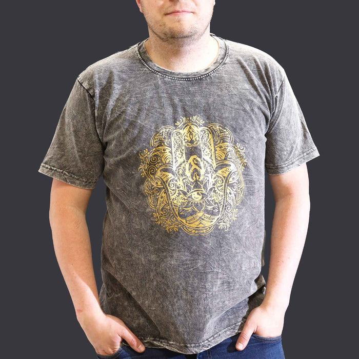 Stonewashed Baumwoll-T-Shirt – Hamsa, Dunkelgrau (XL)