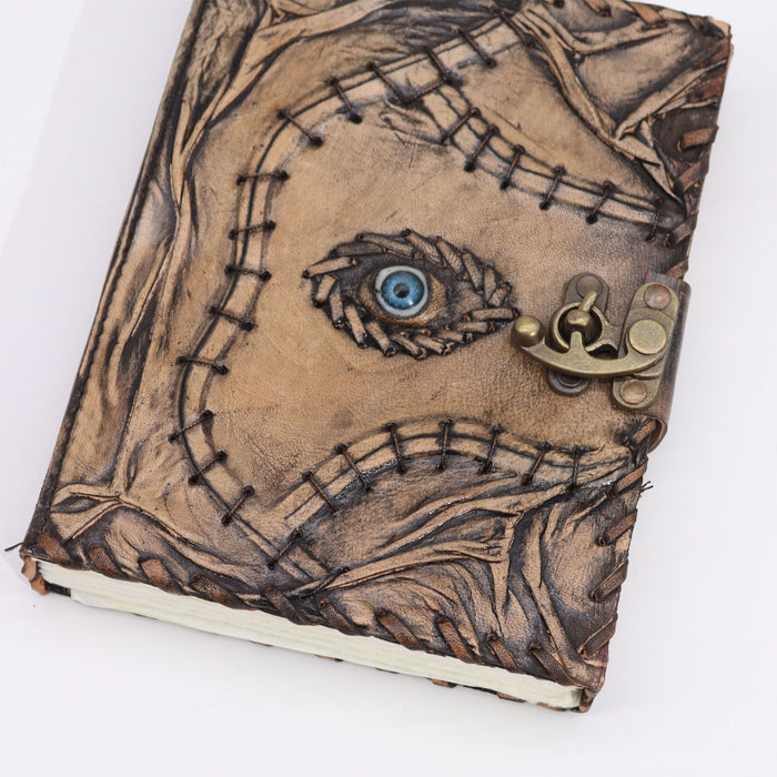 Leder Notizbuch - Böser Blick, Büttenränder (20,3cm x 15,2cm)
