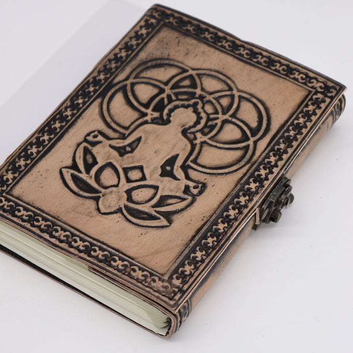 Leder Notizbuch - Buddha, Antikgrau (18x13cm)