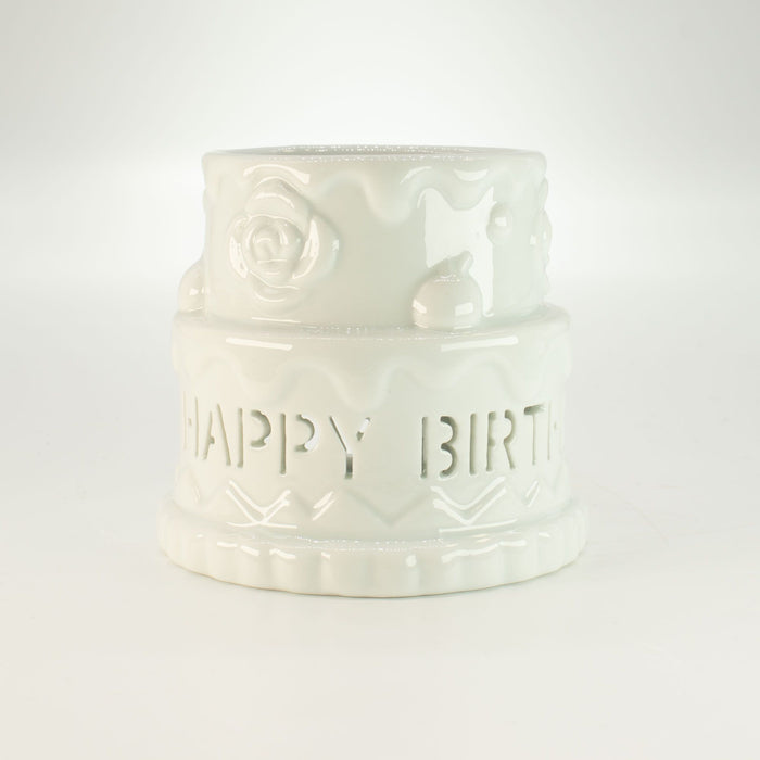 Duftöllampe aus Keramik – Geburtstagstorte „HAPPY BIRTHDAY“, Weiß