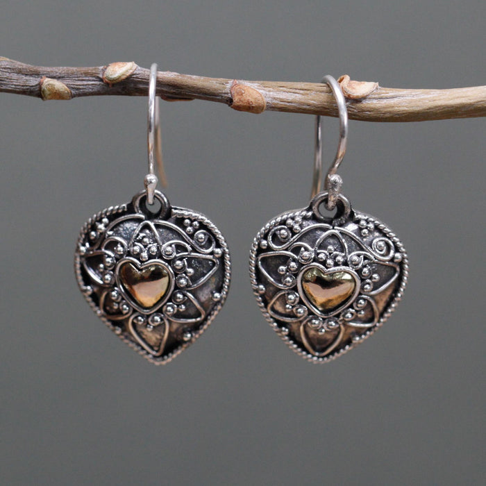 Sterling Silver & 18ct Gold Earrings - Mandala Hearts