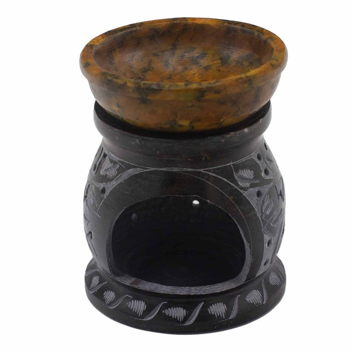 Soapstone Oil Burner - Mandala Flower, Black & Yellow