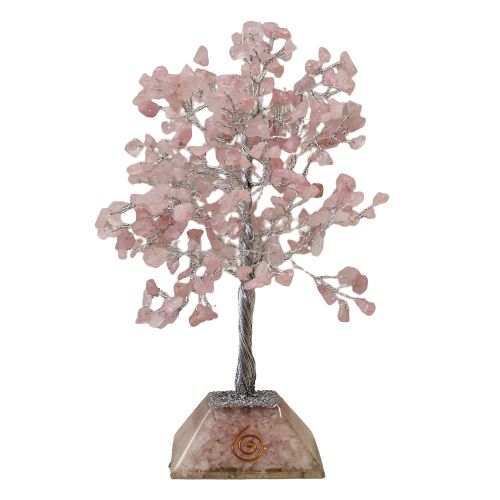 Rosenquarz Edelsteinbaum mit Orgonit-Sockel - 320 Steine