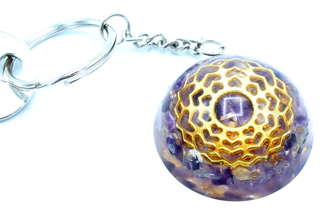 Orgonit-Kraft-Schlüsselanhänger – Amethyst-Mandala-Herzen