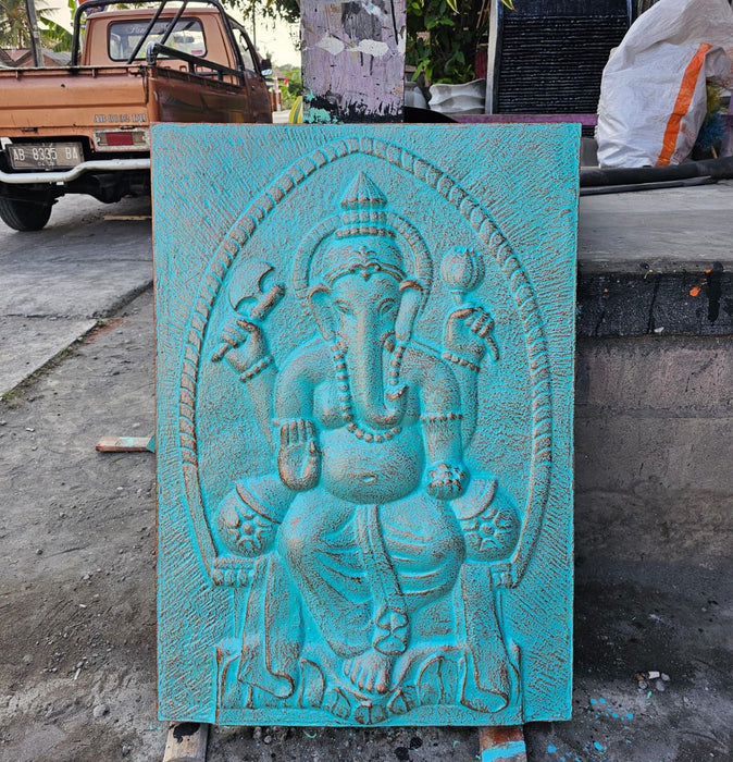 Large Turquoise Ganesha Relief - 1M